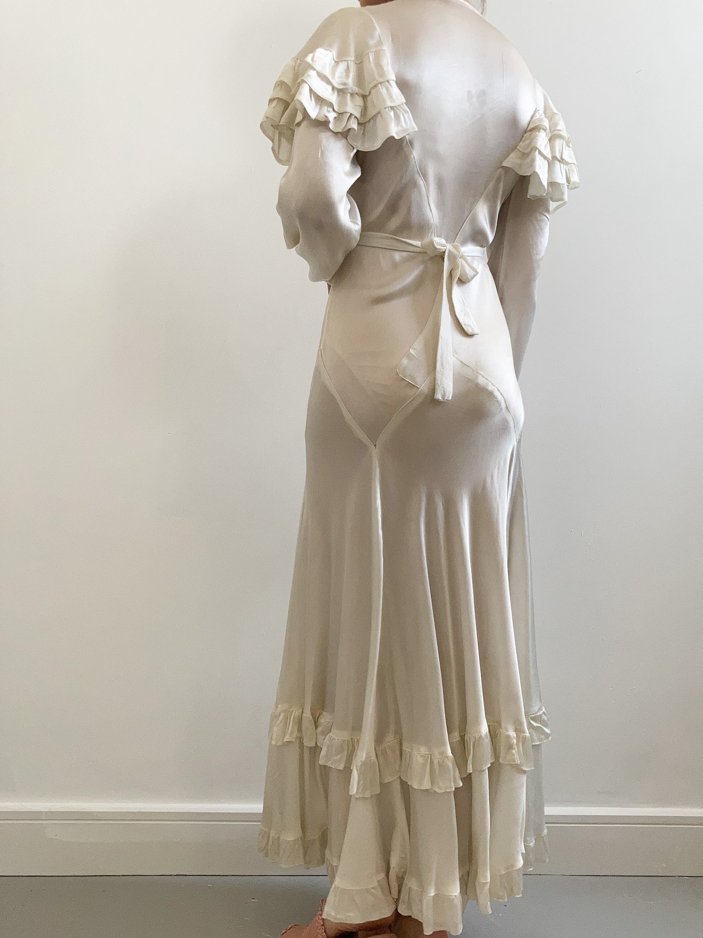 1930s Ivory Silk Ruffled Wedding Dress
