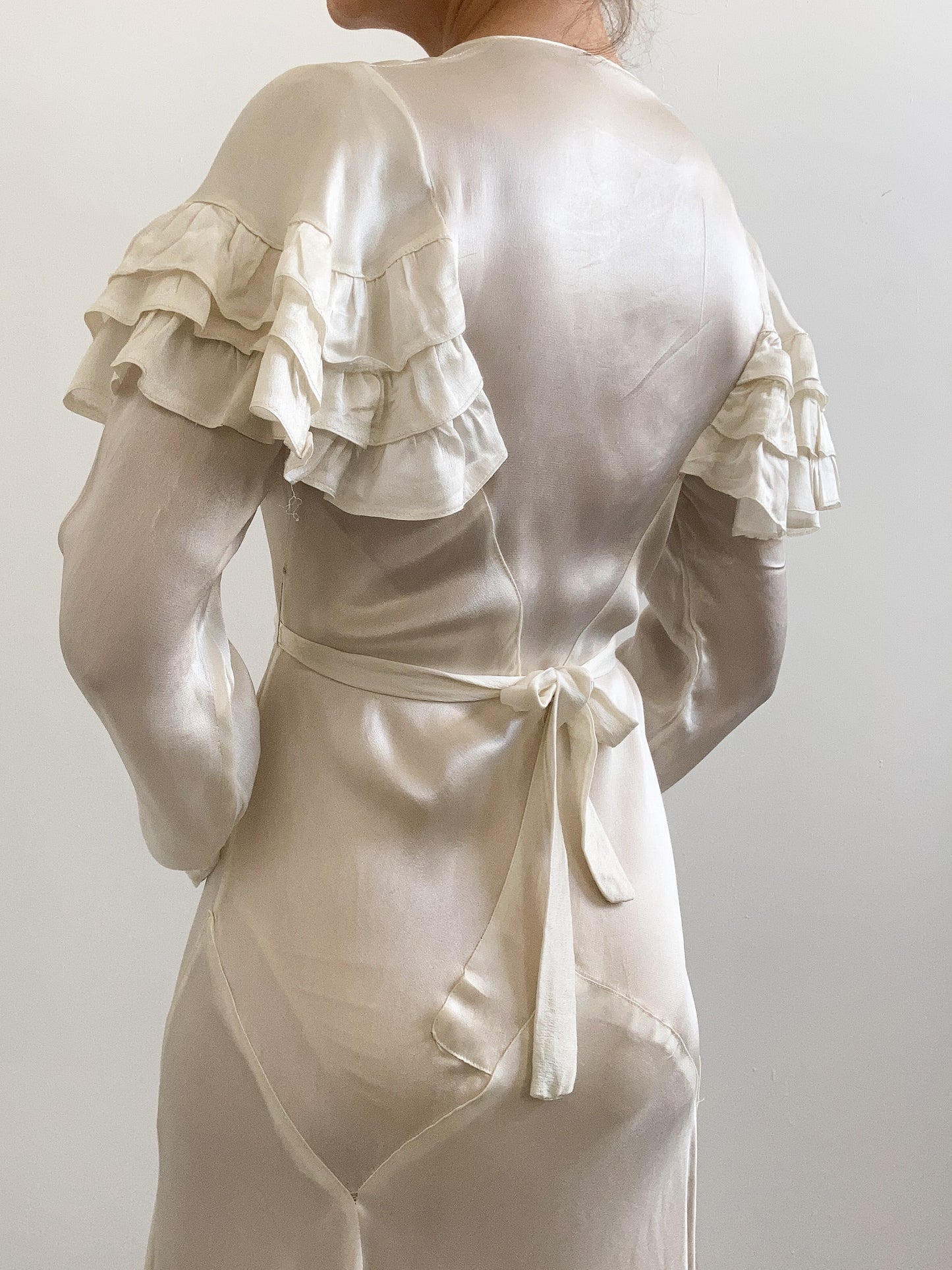 1930s Ivory Silk Ruffled Wedding Dress