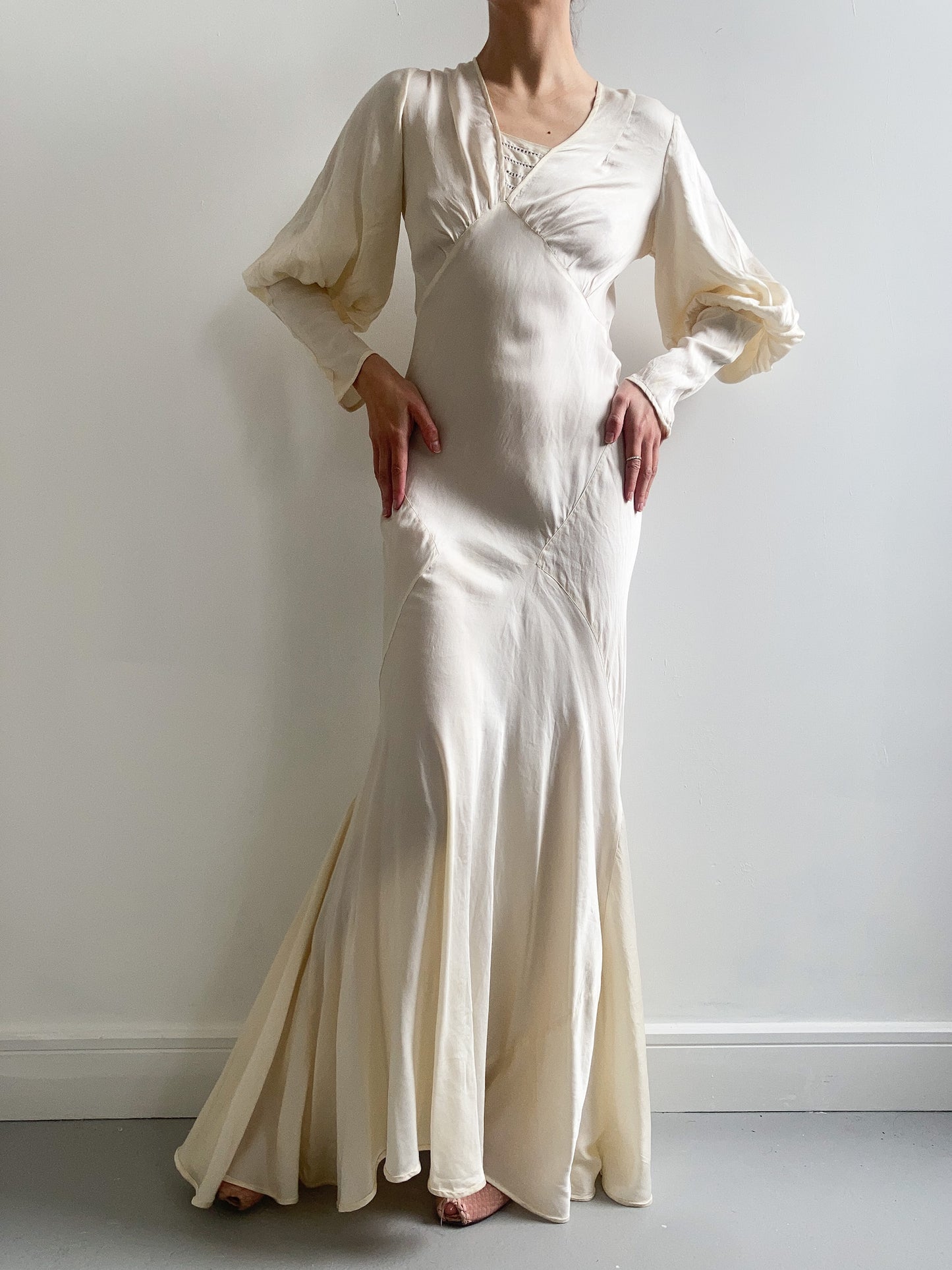 1930s Mutton Sleeve Silk Wedding Gown