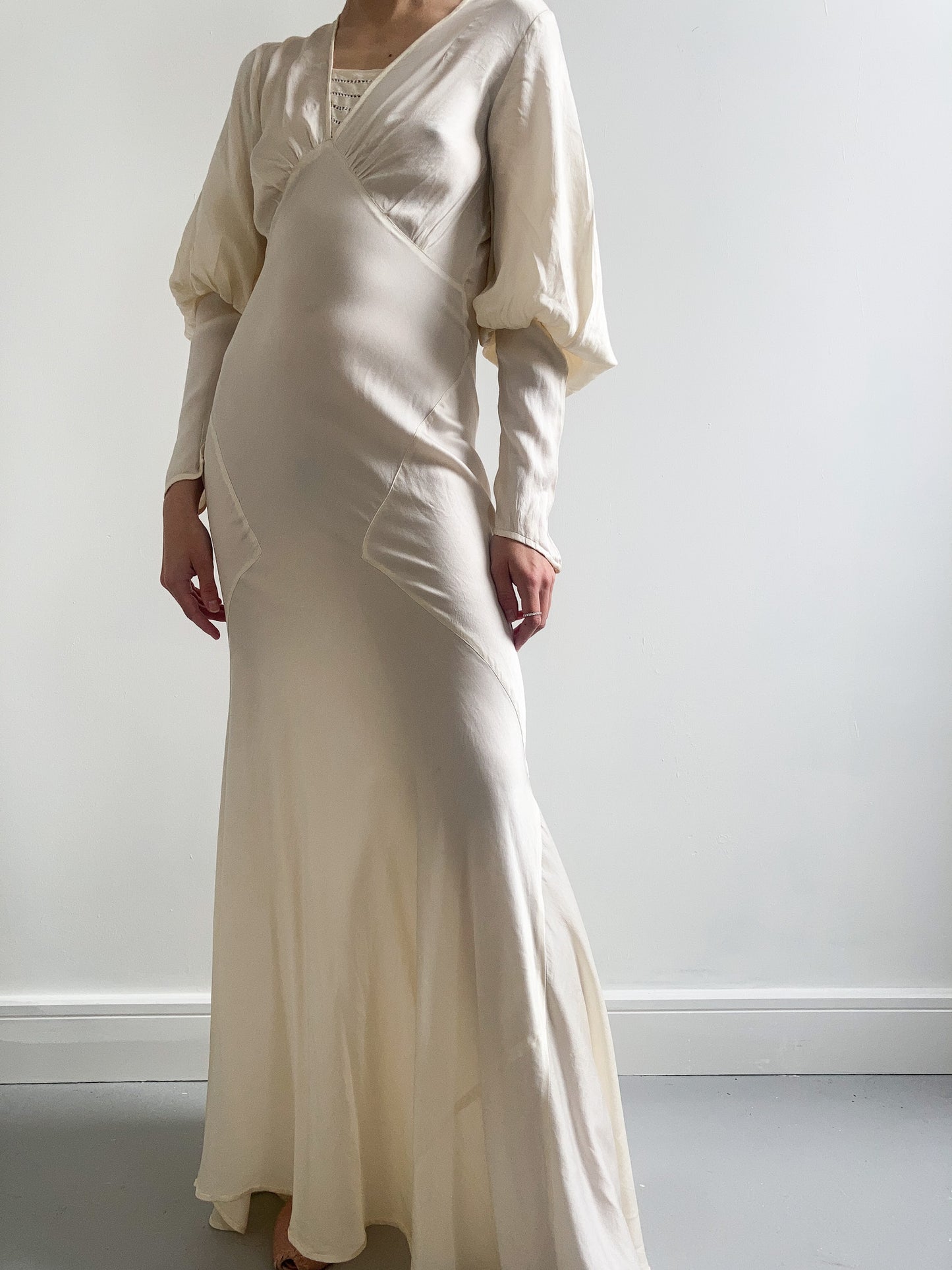 1930s Mutton Sleeve Silk Wedding Gown