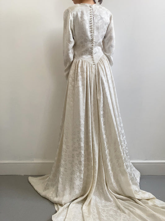 1940s Damask Satin Floral Wedding Gown
