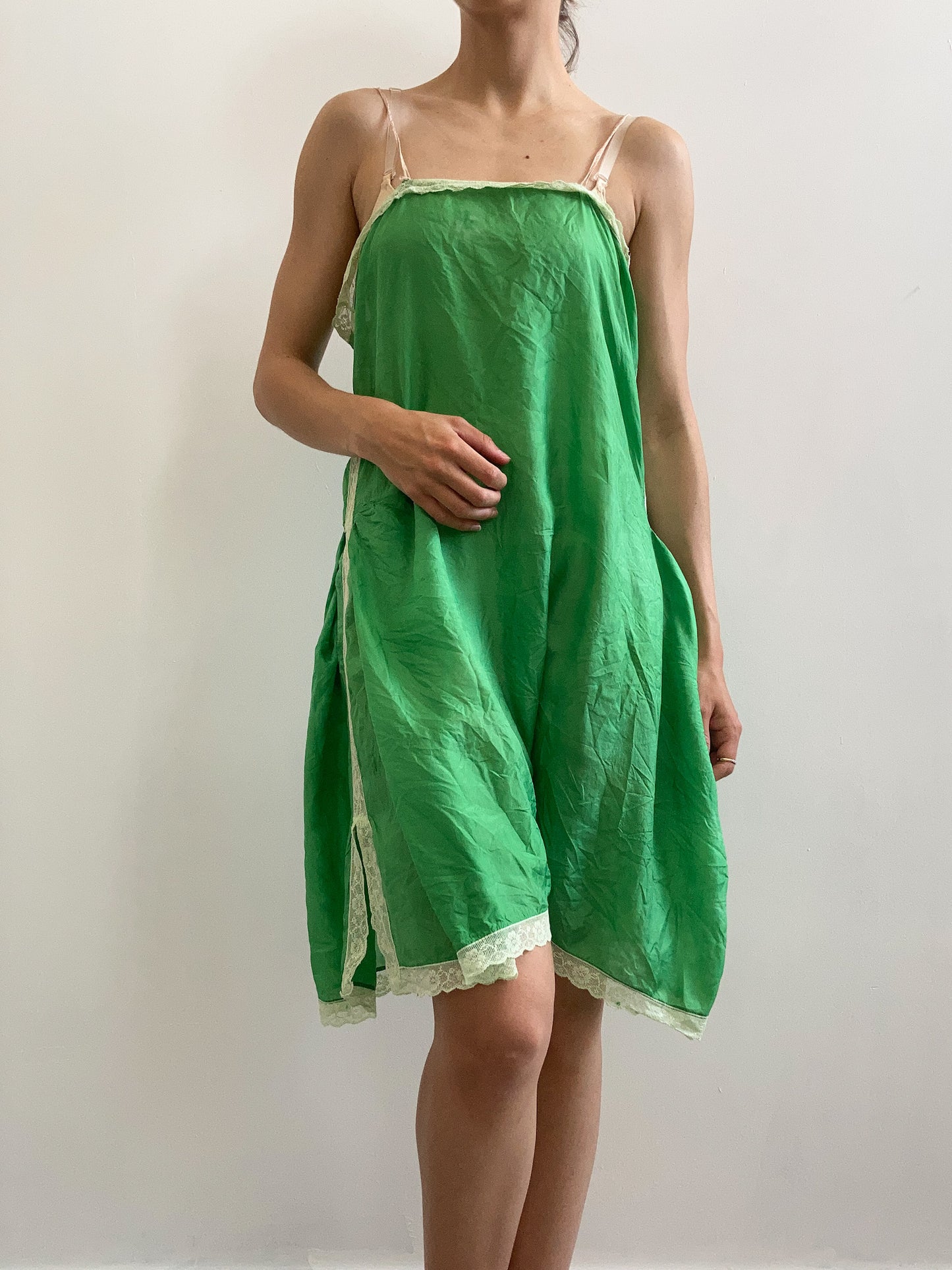 1920s Gossamer Silk & Lace Dyed Playsuit - Emerald