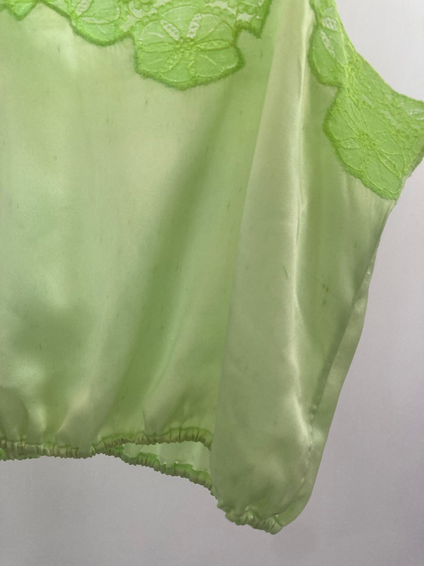 1930s Satin & Lace Dyed Camisole - Lime Green