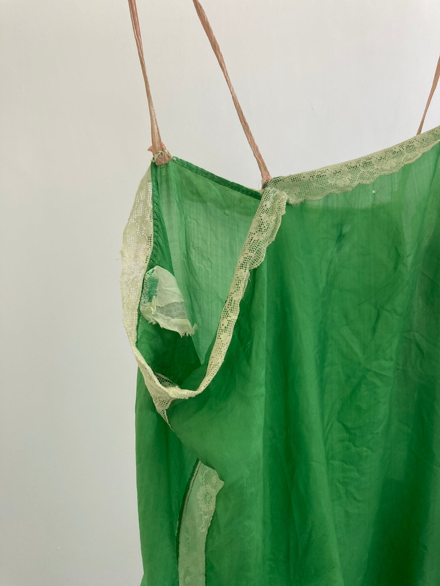1920s Gossamer Silk & Lace Dyed Playsuit - Emerald