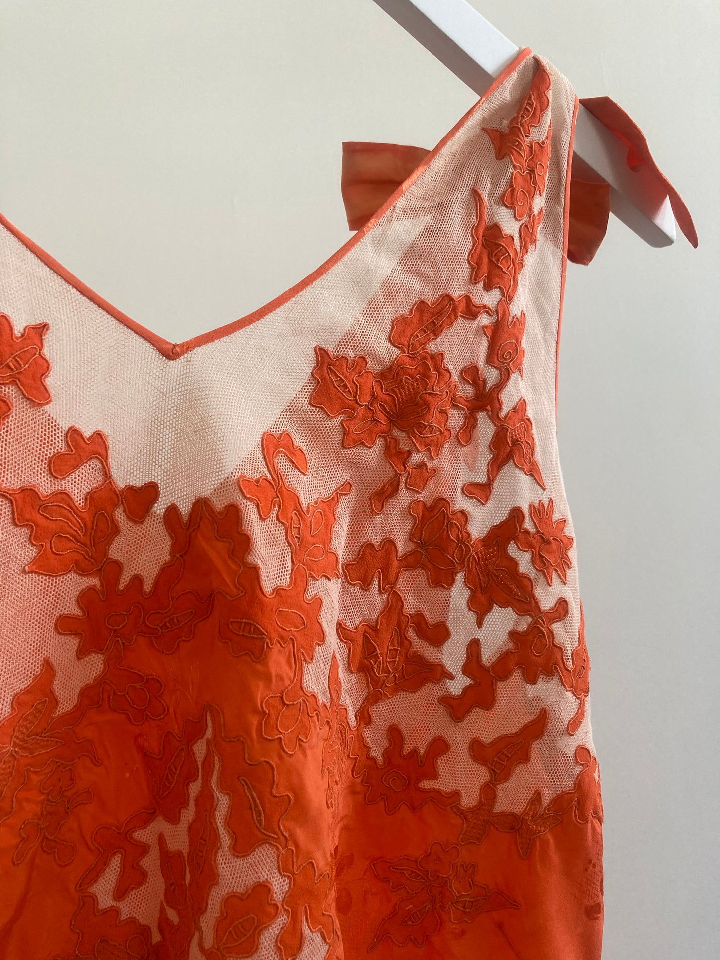 1930s Silk & Floral Lace Dyed Pyjama Set - Sunset