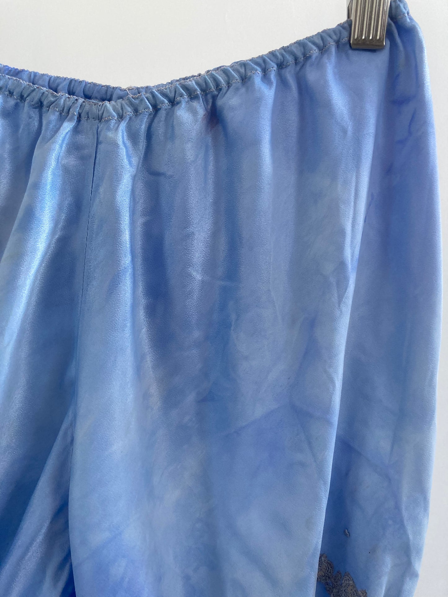 1930s Silk Satin Embroidered Dyed Shorts - Sky