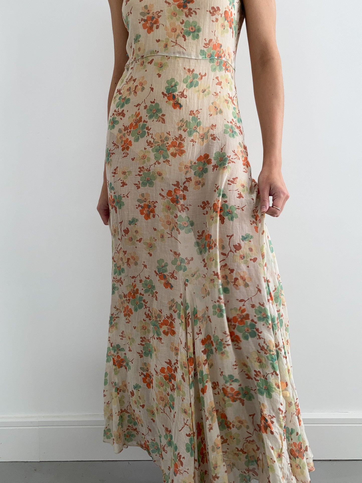 1930s Autumn Floral Cotton Voile Dress