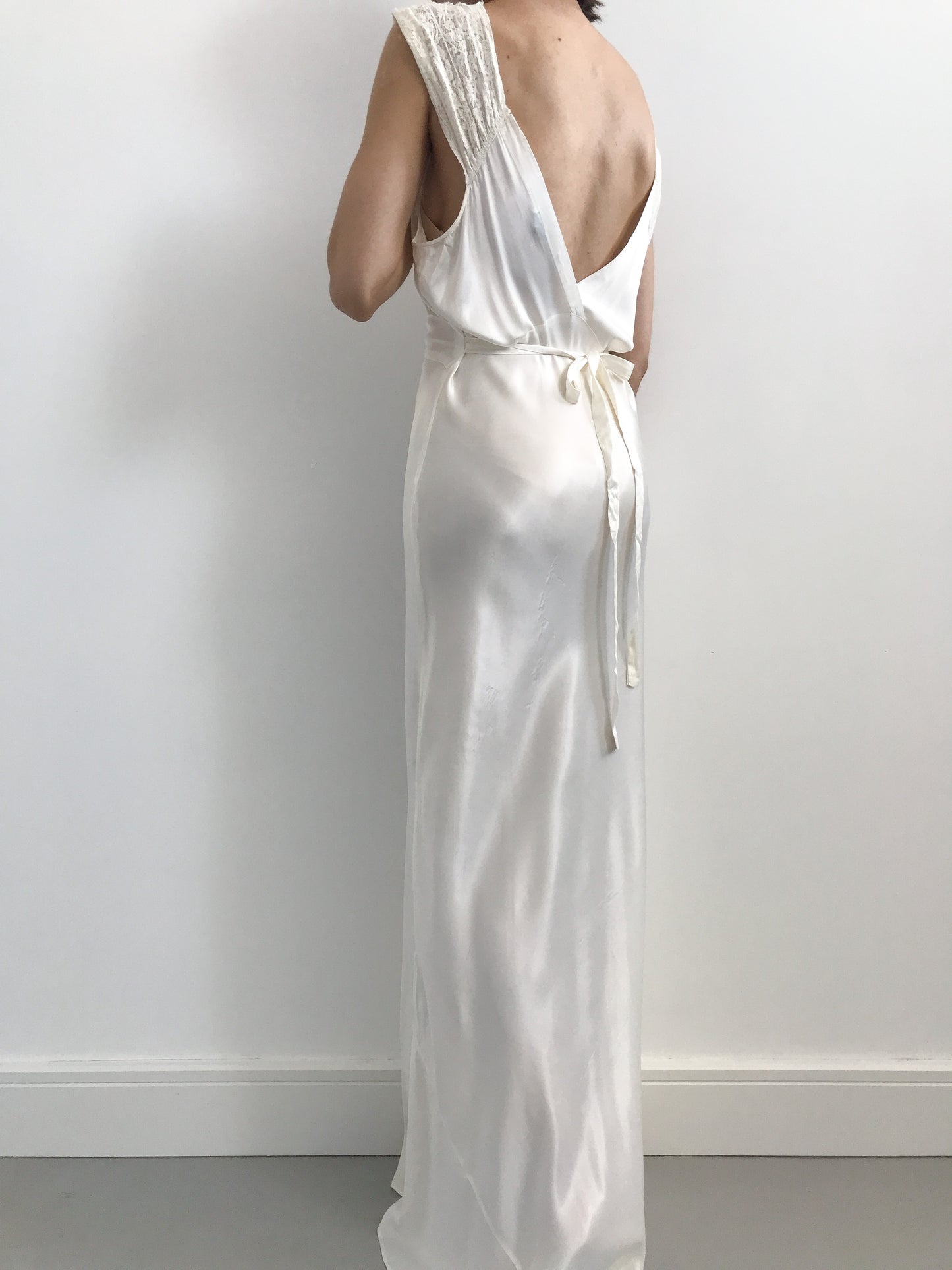 1930s Liqiud Satin Slip Gown with Lace