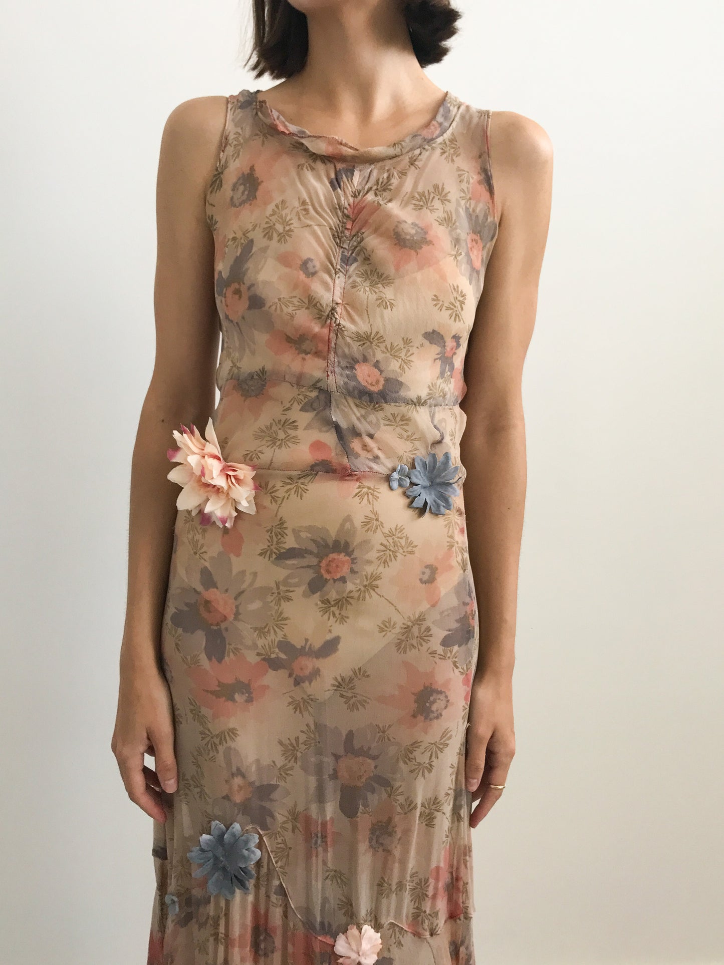 1930s Chiffon Dress with Floral Appliques