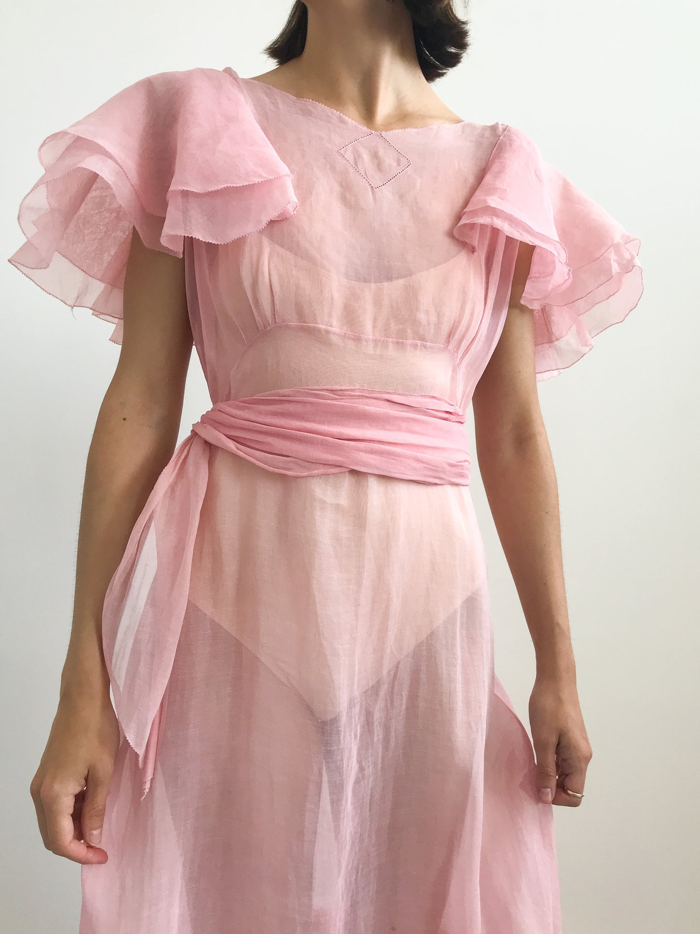 1930s Bubblegum Pink Ruffled Organza Dress