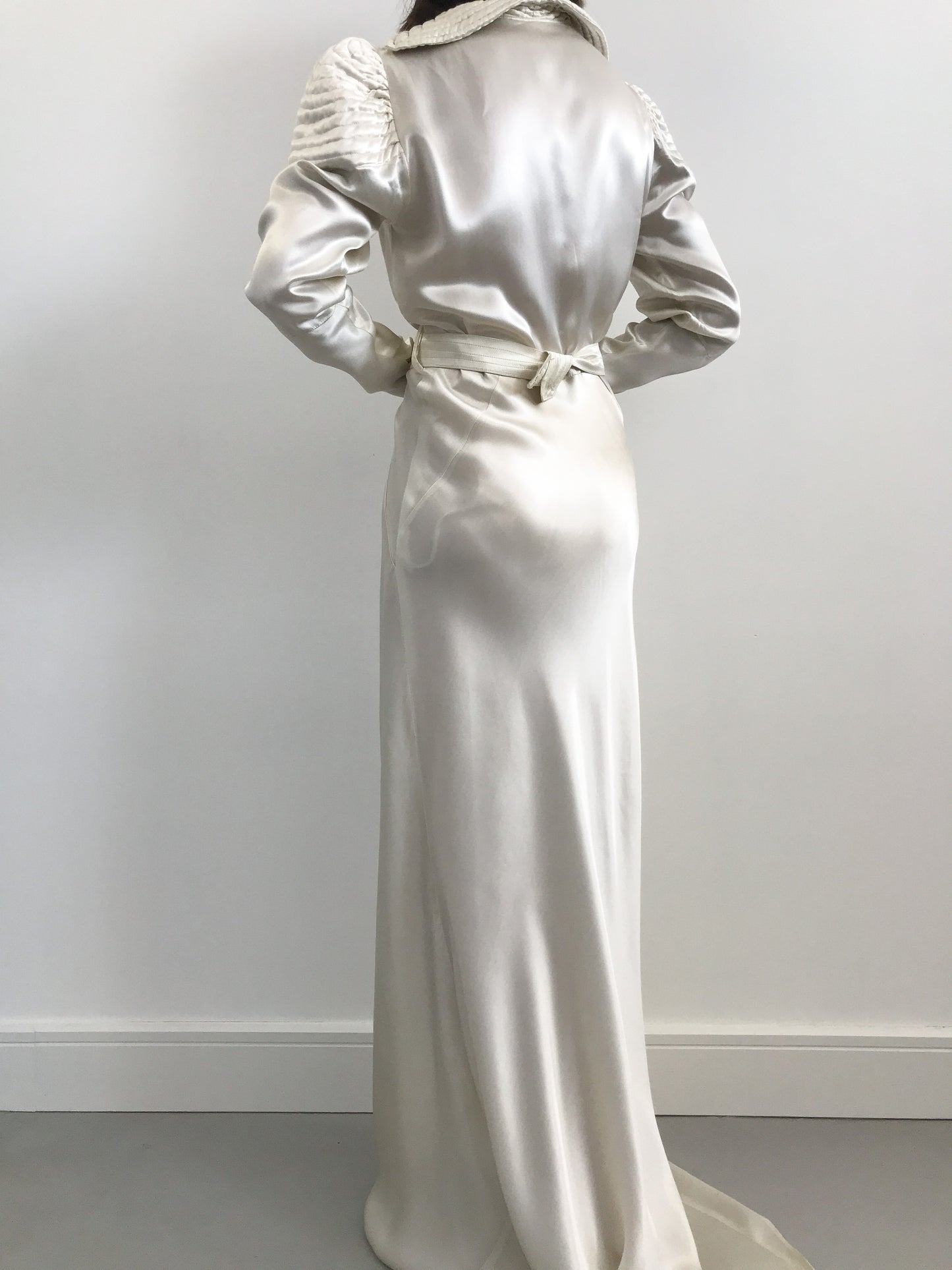 1940s Charmeuse Puff Sleeve Wedding Dress