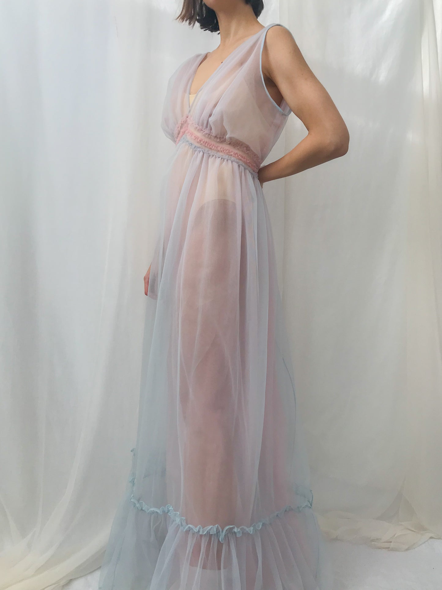 1940s Sheer Two Tone Ombre Gown