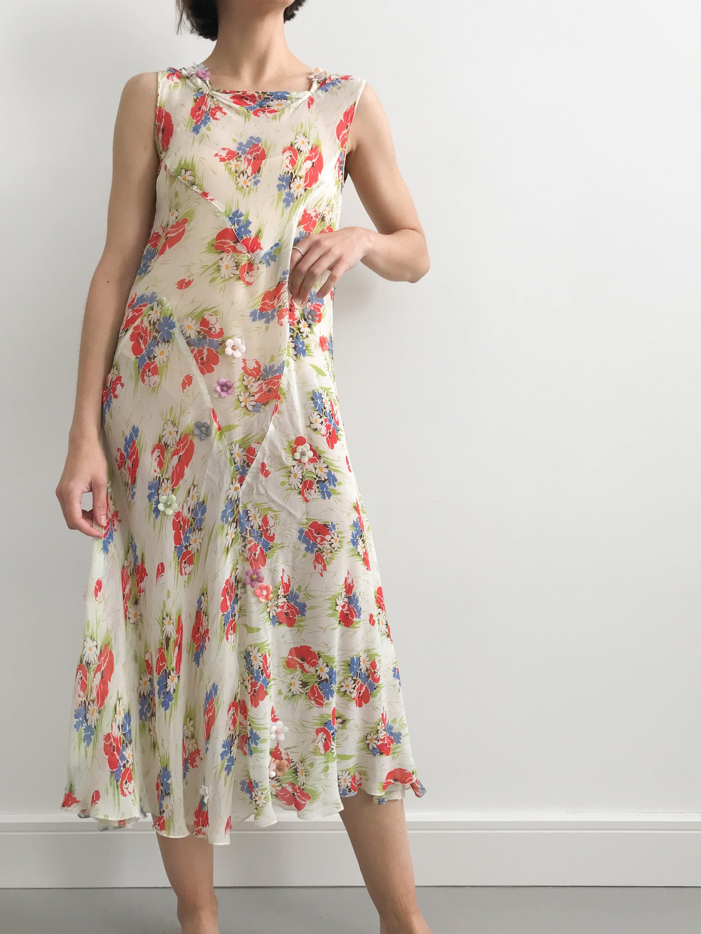 1930s Reworked Silk Chiffon Poppy Dress