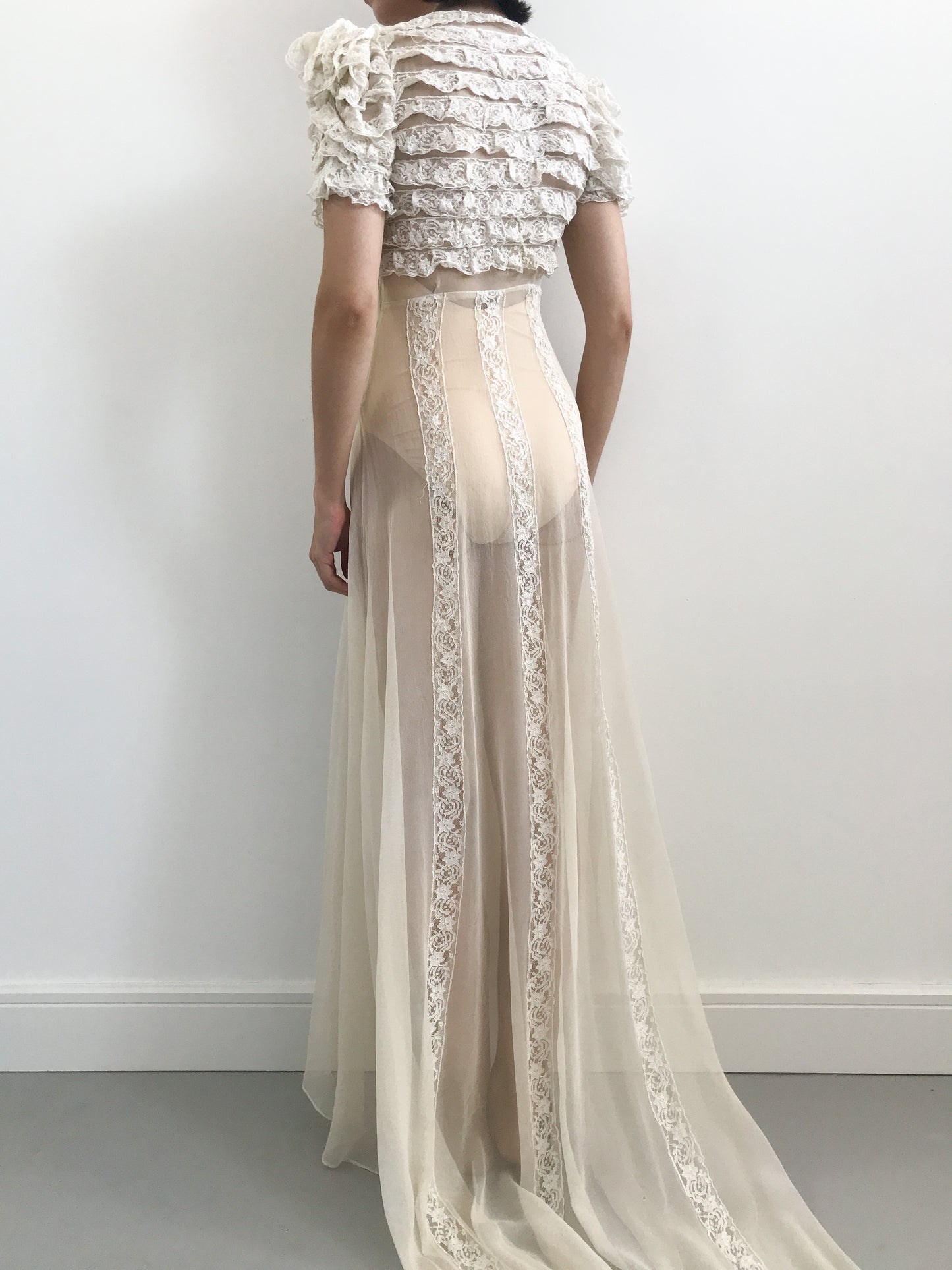 1930s Sheer Net & Lace Wedding Dress